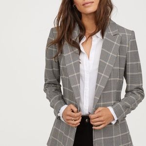 H&M Womens Black & White Plaid Blazer- Size 2